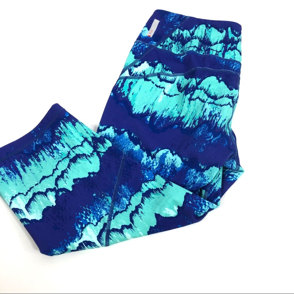 Zella Live In 2 Slim Fit Capris Blue Green Print S